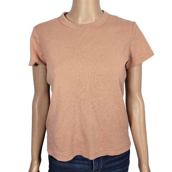 Uniqlo Women's 100% Cotton Soft Short Sleeve Nude/Peach Staple Shirt Size S - Picture 1 of 10